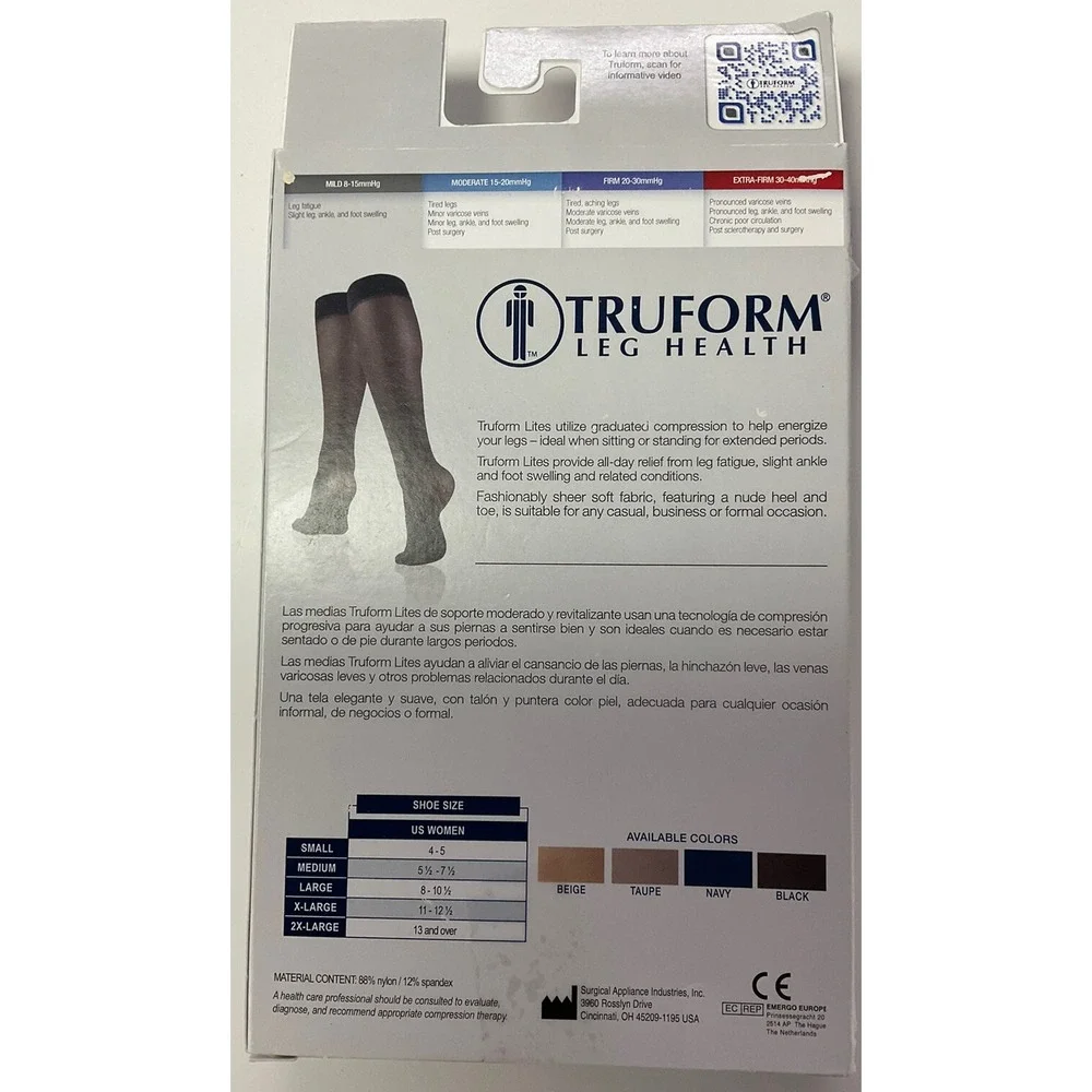 NIB Women' TruForm 1763 Lites Sheer Knee High Stockings Compression Black Medium